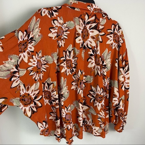 Free People Floral Button Down Shirt - Orange and White - Picture 7 of 16